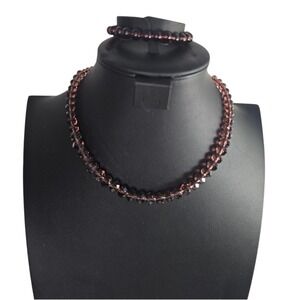 Burgundy Garnet Glass Beaded Necklace and‎ Bracelet Set Bohemian style